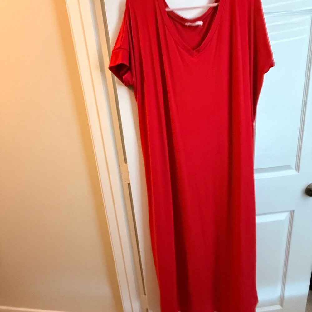 Red Maxi V-Neck Dress EUC